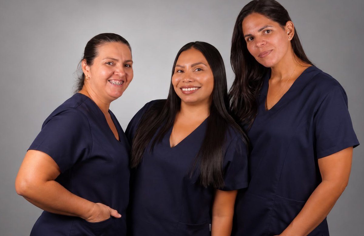 Geane, Maria e Quele, equipe de apoio da Elo Odontologia